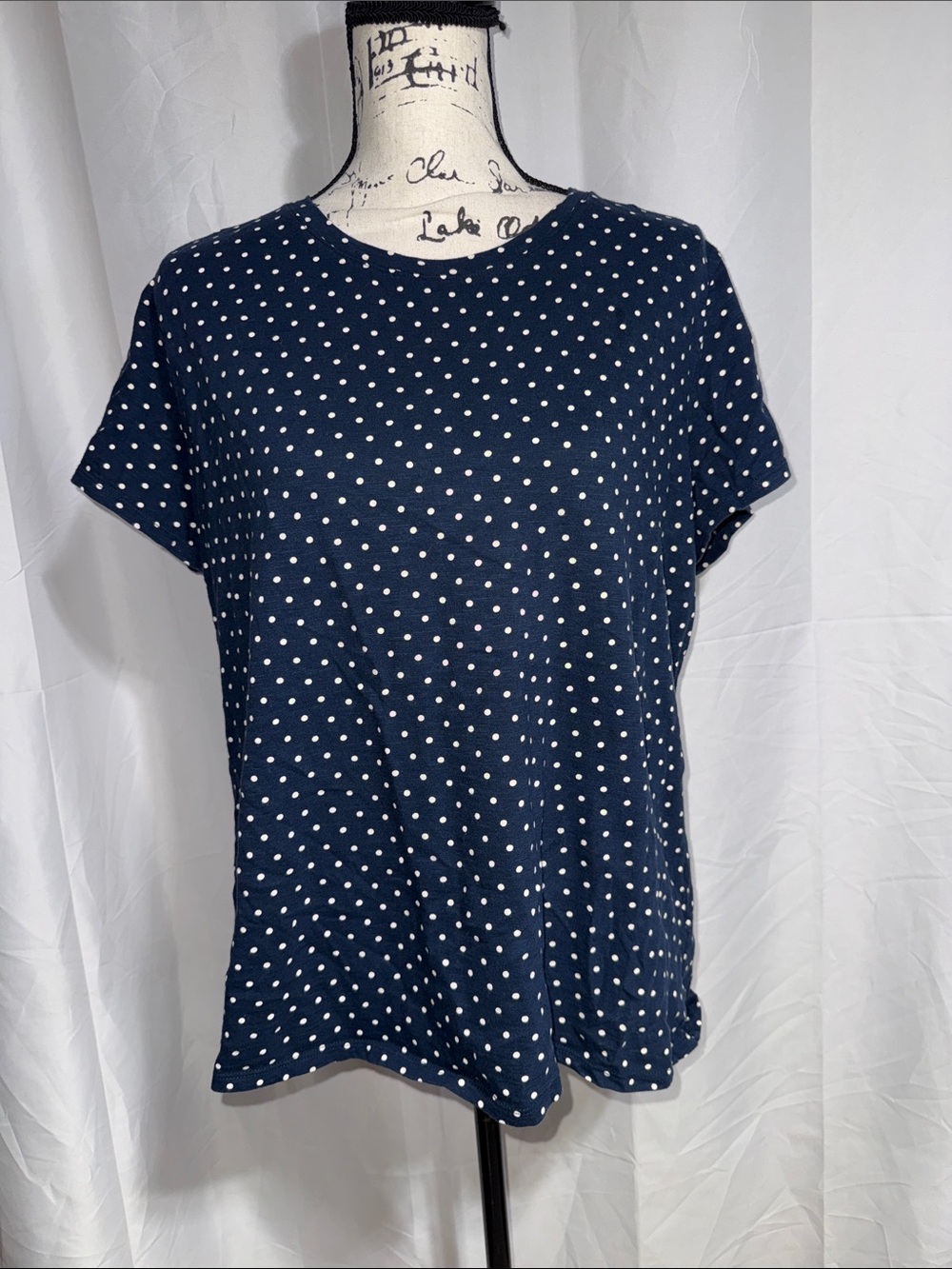LC Lauren Conrad Navy Polka Dot Short Sleeve Tee
